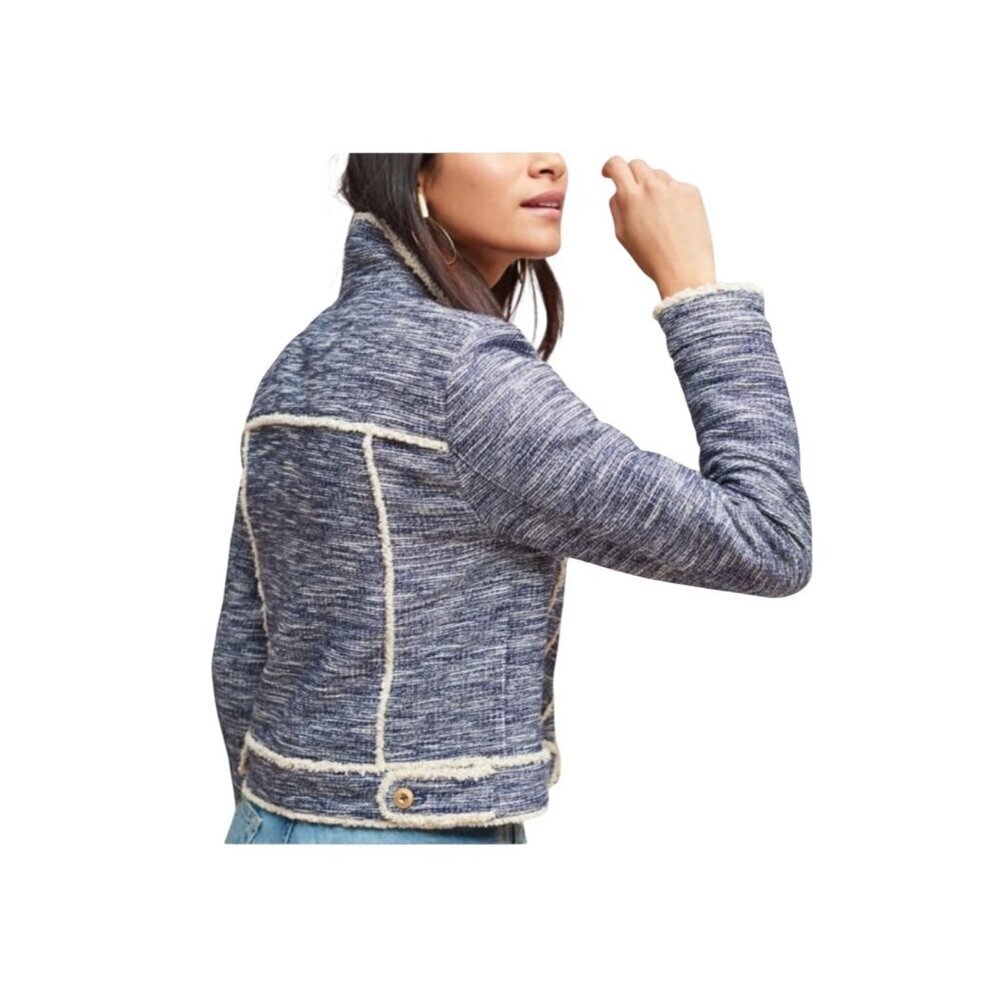 Anthropologie Ett:Twa Blue Tweed Trucker Jacket – XS – Textured Trim - Picture 4 of 16